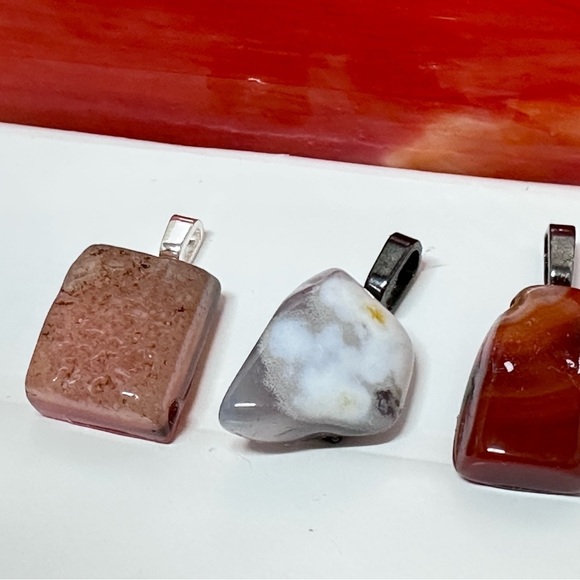 Pendants Agate And Other Natural Gemstones Rocks lot of 3 Healing Organic 4282 L - Picture 5 of 8